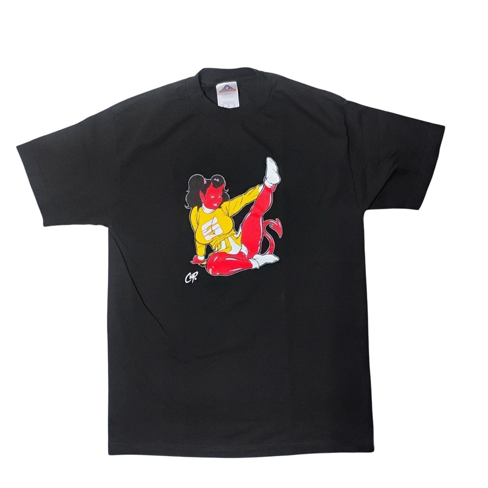 Coop Tshirt Devil Girl Cheerleader Size M Black Posterpop Vtg Y2K 1990's Hot Rod